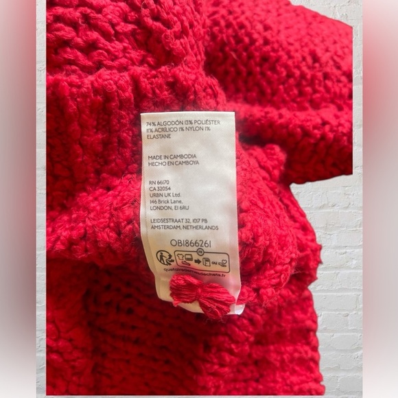 Pilcro Anthropologie Sailcloth Hooded Sweater Raspberry Red Sz Small Loose Knit - Picture 9 of 10
